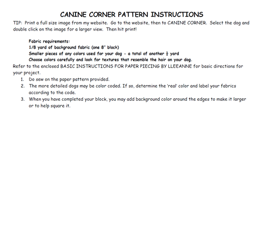 Canine Corner Instructions